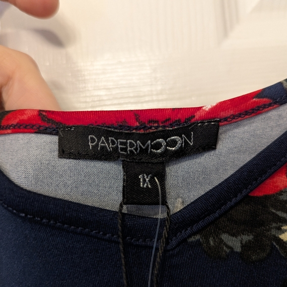 NWT Papermoon basima back navy blue floral Strappy knit tank top boho shirt 1X - Picture 11 of 12